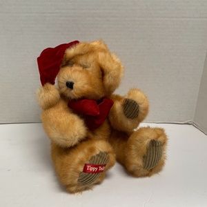 Tippy Teddy Plush Stuffed Animal Bear Christmas Bow & Hat MTY Intl 10.5 in Seate